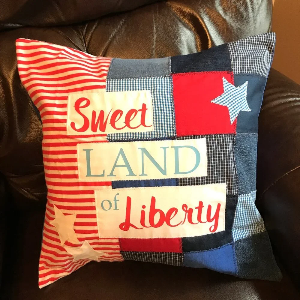 Patriotic Pillow Cover, Patchwork Stars Sweet Land of Liberty 18 x 18